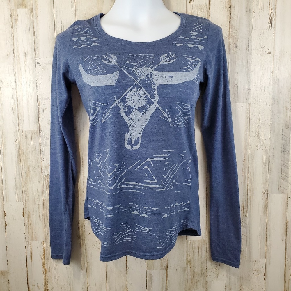 Roper Womens Tee Blue Western Long Sleeve Fitted - Picture 1 of 6